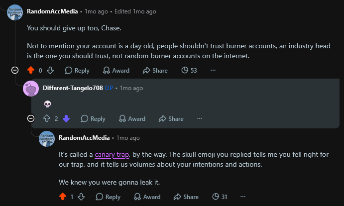 The reddit replies between RAM and Chase
